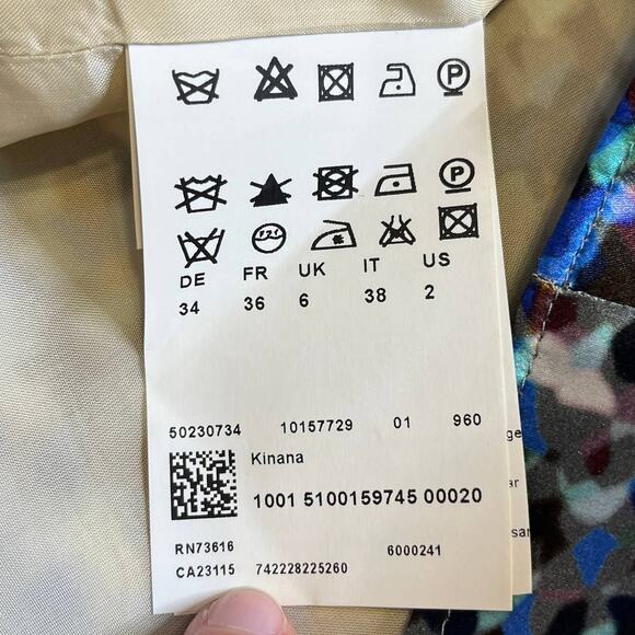 HUGO Hugo Boss Multicolor Abstract Silk Long Sleeve Sheath Dress Women Sz 2 - Picture 10 of 12